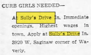 Sullys Drive-In - May 1964 Ad